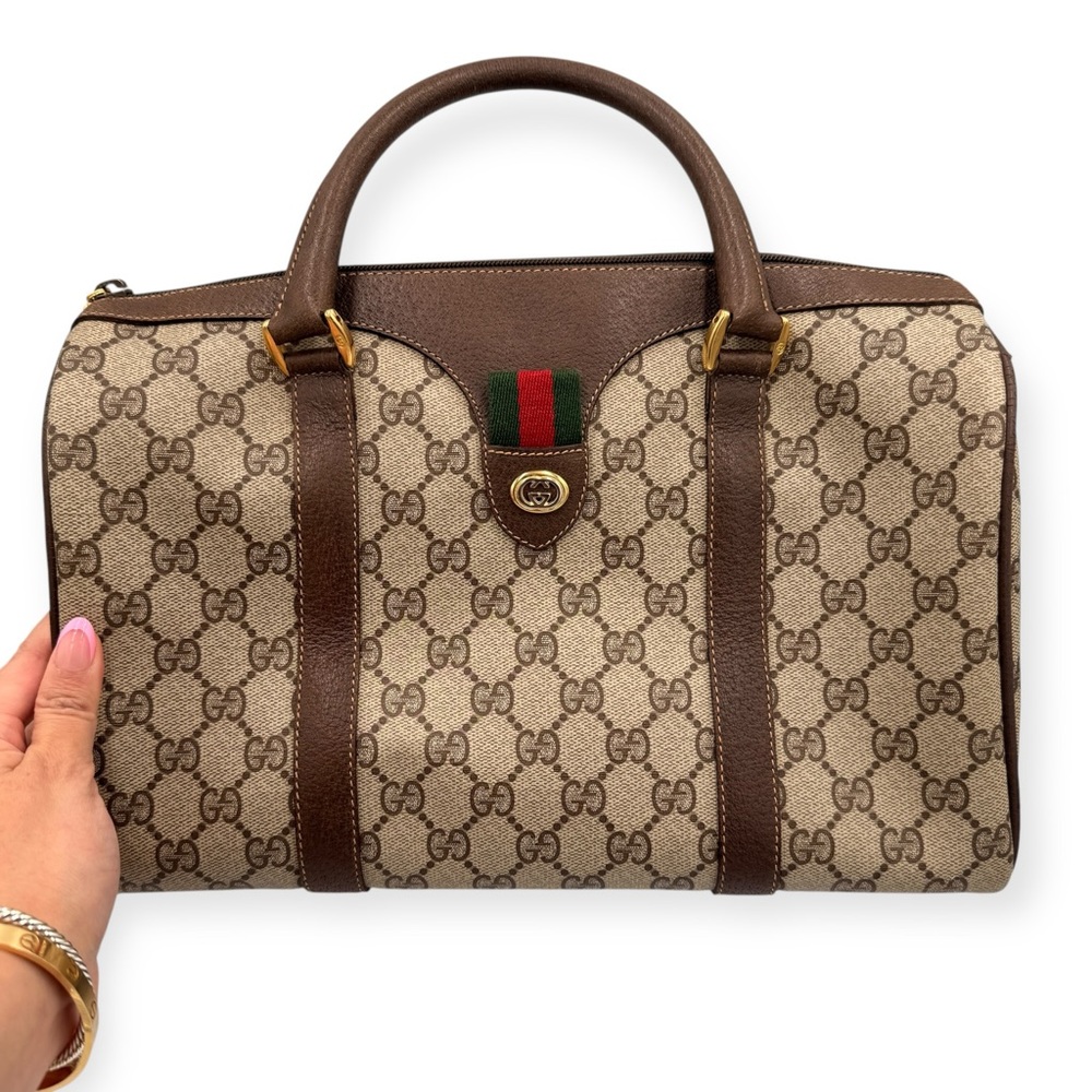 Vintage Gucci GG Supreme Boston Bag with Web Stripe - Picture 3 of 15